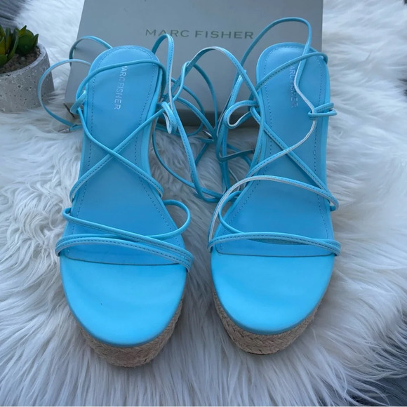 Marc Fisher Blue Strappy Wedges - Picture 2 of 4